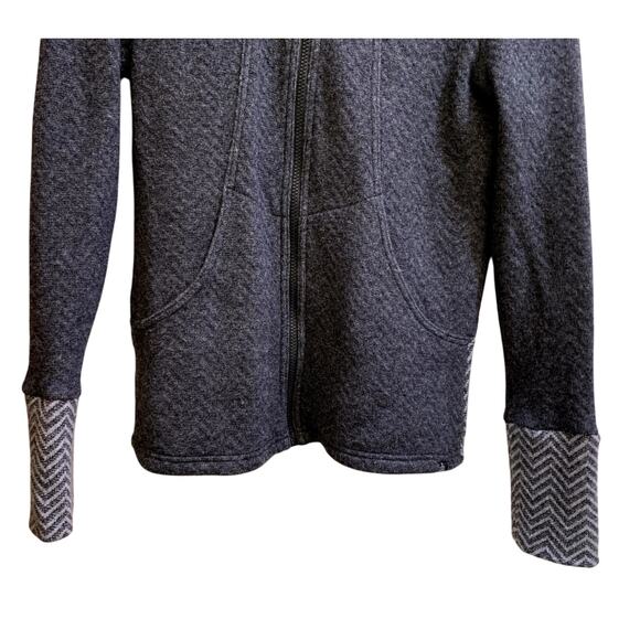 prana Women Jacket Medium Wool Blend Gray Black Herringbone Full Front Zip Hood - Picture 4 of 12